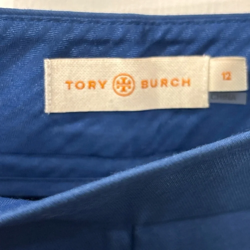 Tory Burch Women’s Seamed Dress Pants Size 12 Royal Blue Stretch Slit Hem  EUC